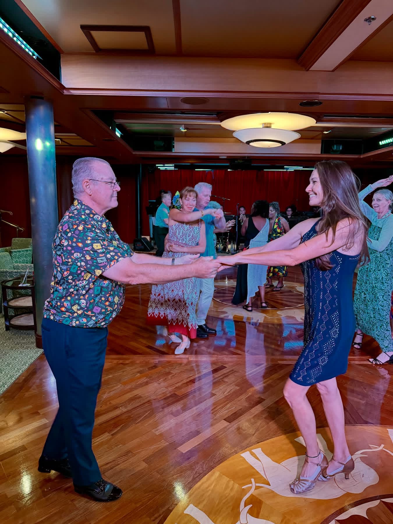 Daisy Lansford and Lanham enjoying social dancing onboard